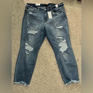 NWT Judy Blue boyfriend lighwash painter jeans size 20w